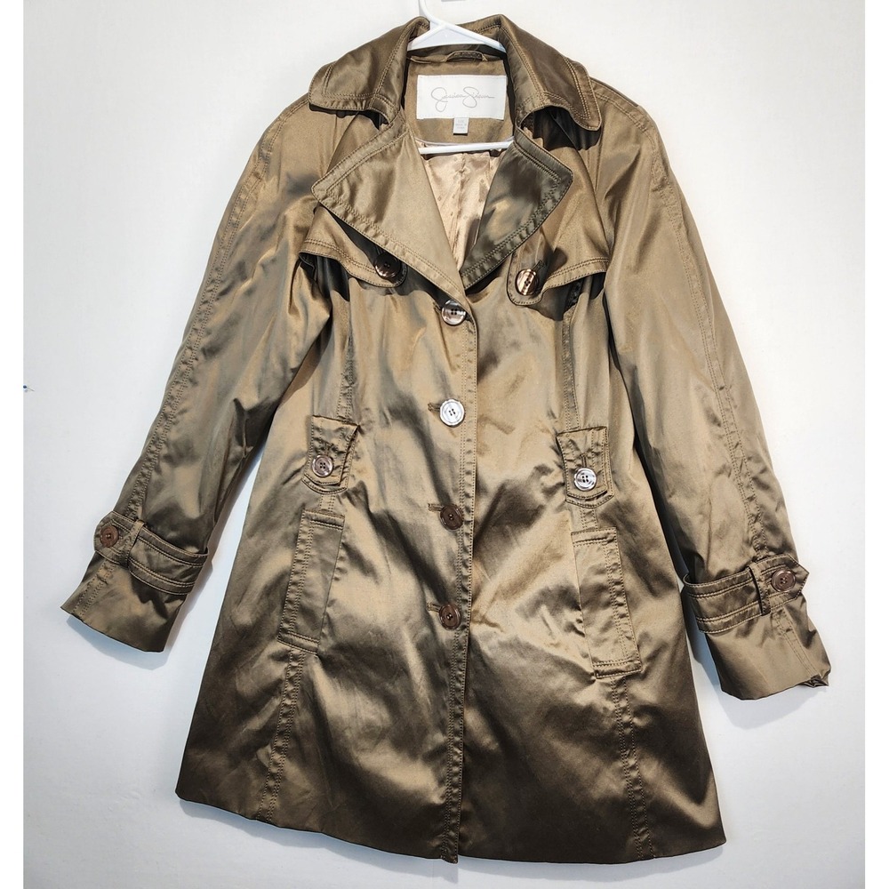 Jessica Simpson Women's Classy Elegant Old Money Trench Coat Dark Gold Size L